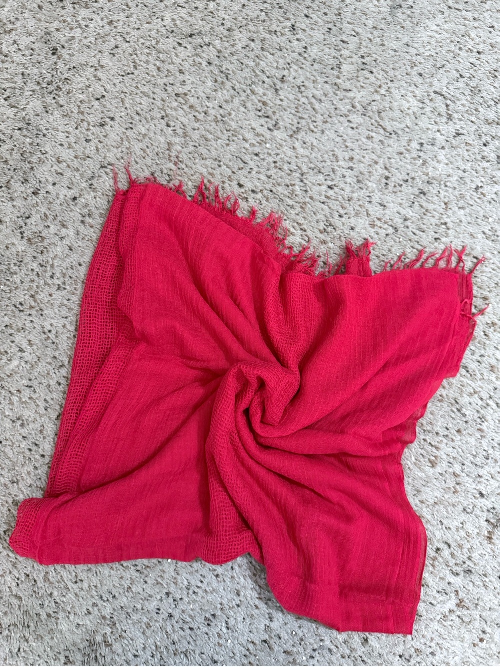 Bright Cherry Red Lightweight Textured Scarf with Fringe Trim